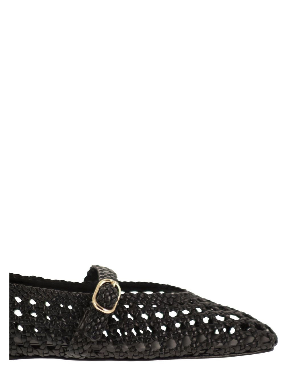 Stuart Weitzman Black Woven Nappa Leather Flats With Strap