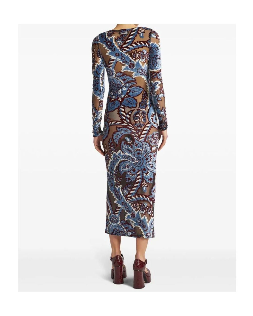 Etro Blue Jacquard Velvet Tulle Dress