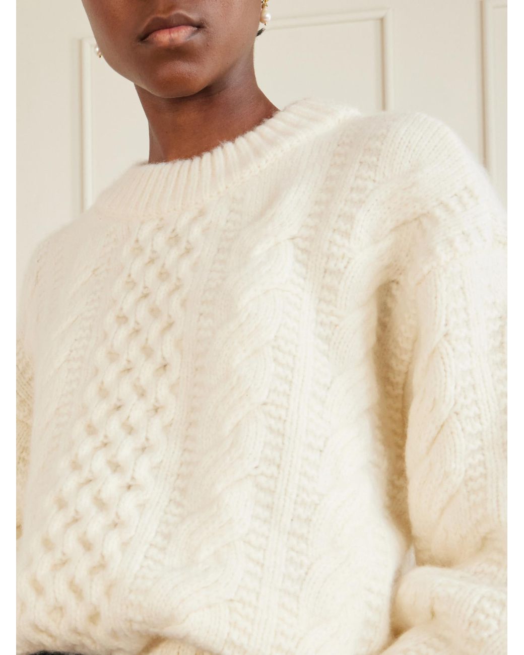 Doen White Cable-Knit Wool And Cashmere-Blend Sweater