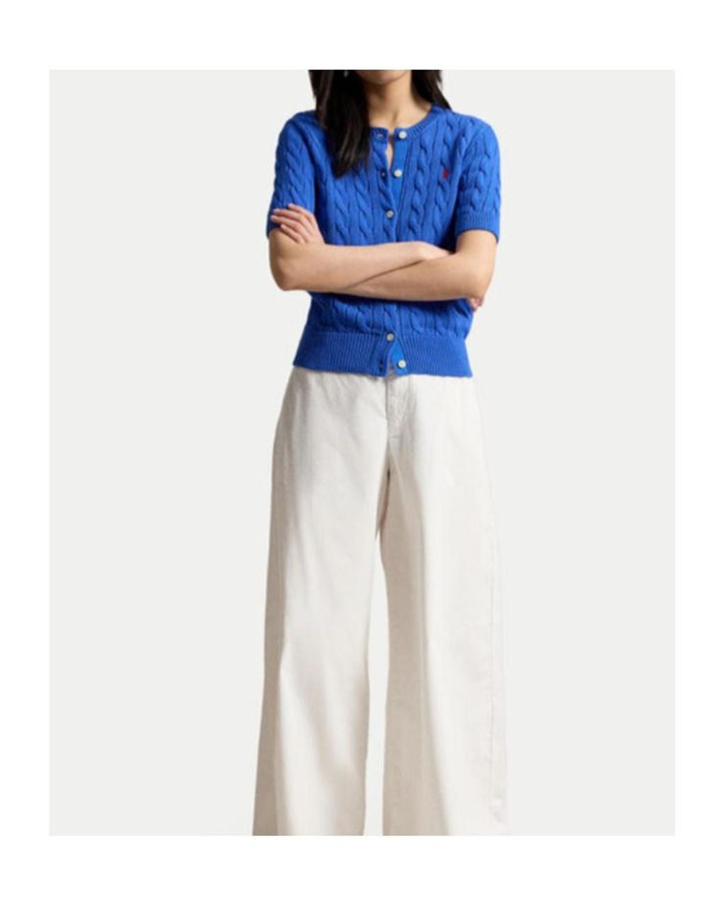 Polo Ralph Lauren Blue Polo Pony-Embroidered Cable-Knit Cardigan
