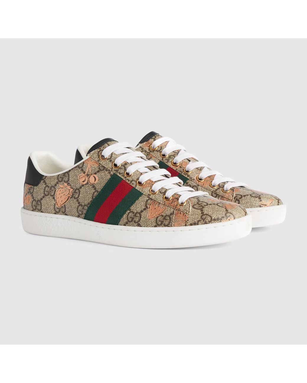 Gucci Brown Ace Berry-Print Sneakers