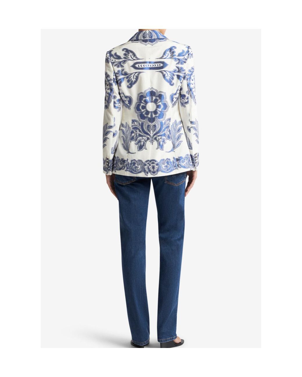 Etro Blue Jacket With Fil Coupé Jacquard Floral Motif