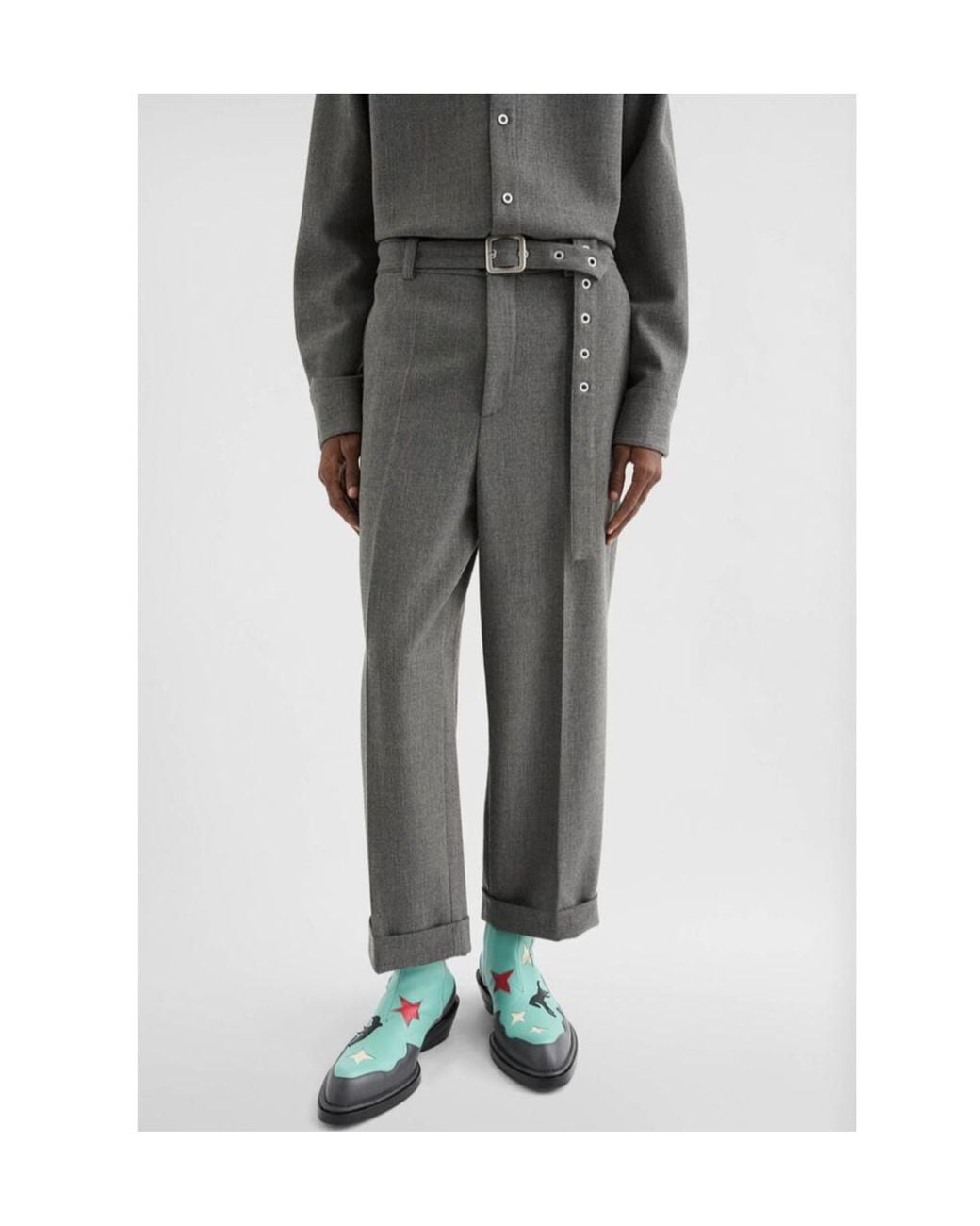 Jil Sander Gray Pressed Crease Belted Pants for men