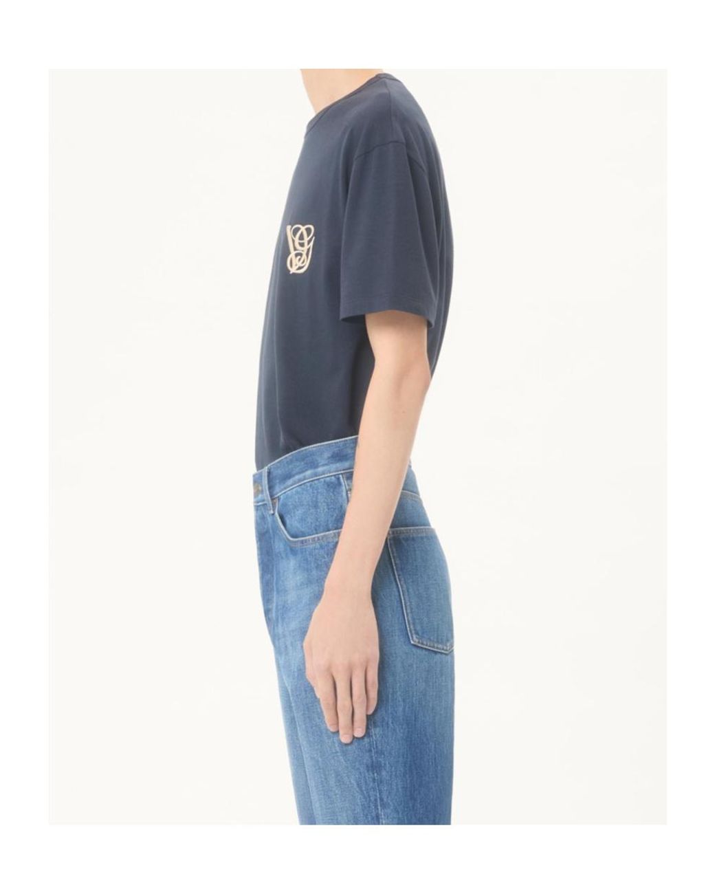 Valentino Blue Logo Embroidered Crewneck T-Shirt for men
