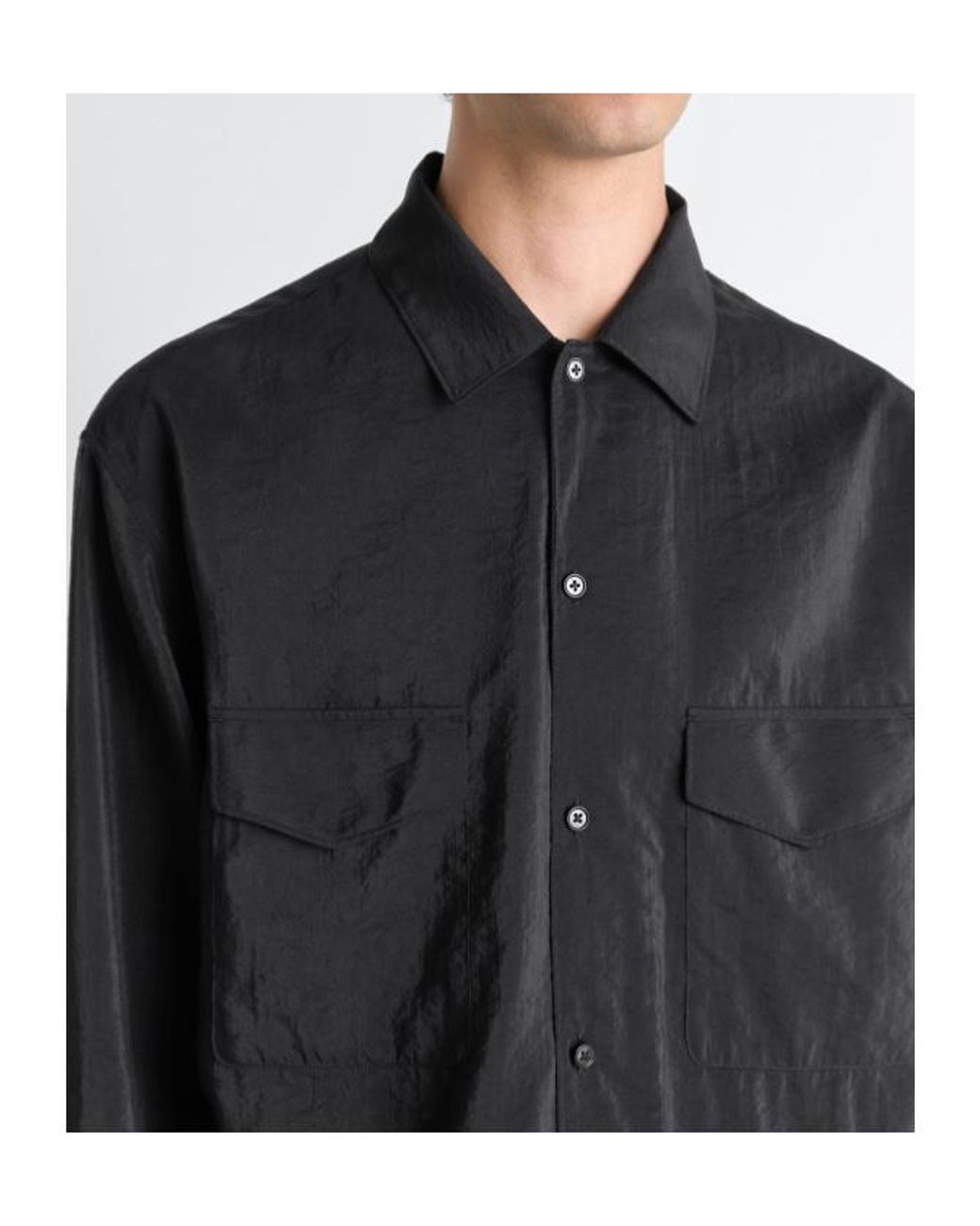 Lemaire Black Convertible Collar Shirt for men