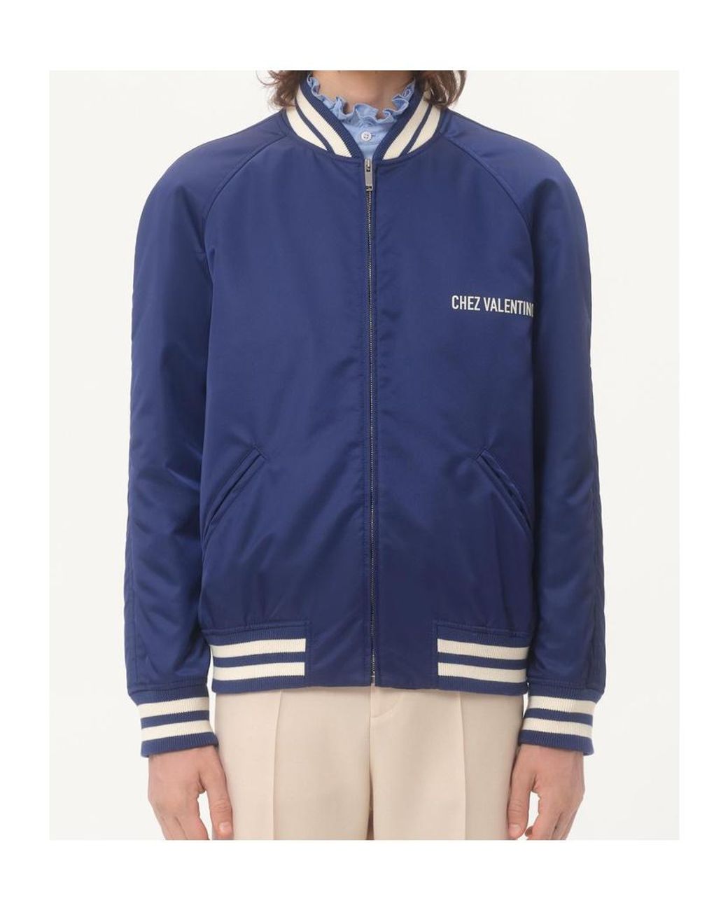 Valentino Blue Logo Printed Zip-Up Jacket for men