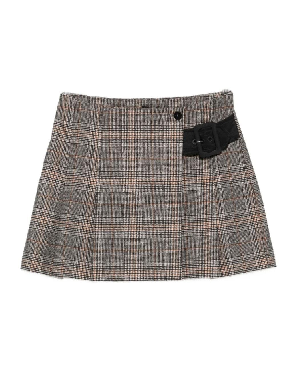 Pinko Gray Checked Wrapped Mini Skirt