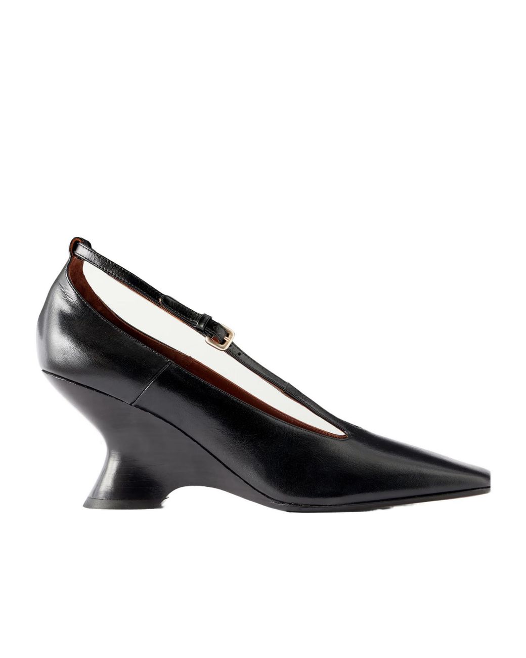 Dries Van Noten Black Leather Wedge Pumps