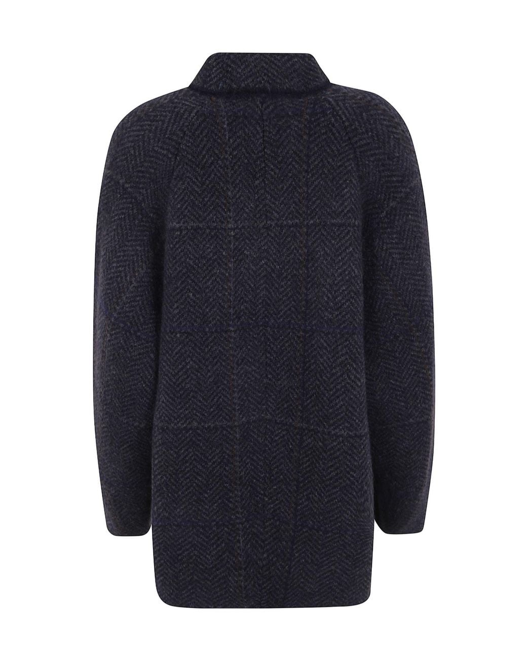 Boboutic Blue Herringbone-Knit Funnel-Neck Jacket