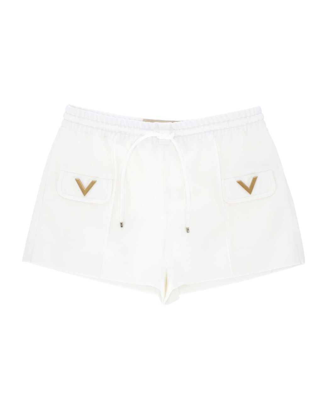 Valentino White Logo Plaque Drawstring Shorts