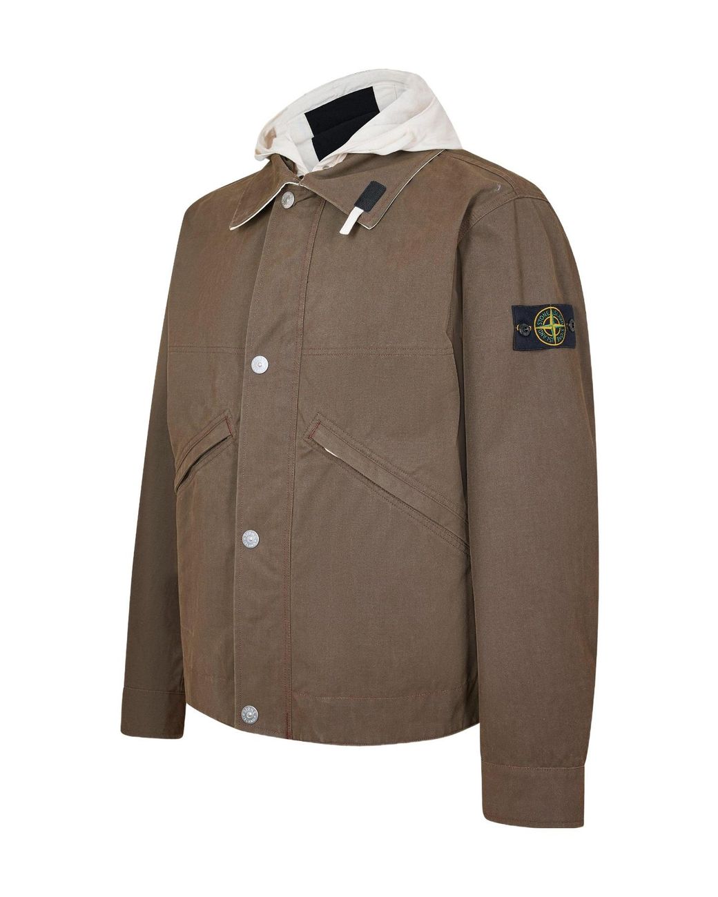 Stone Island Brown Military Hooded Jacket for men