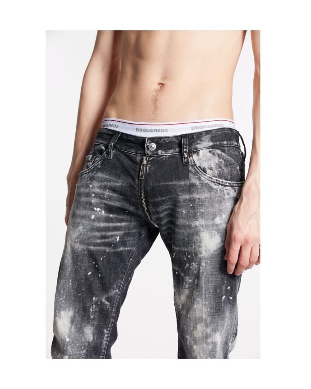 DSquared² Blue Belt-Loop Bleached-Effect Jeans for men
