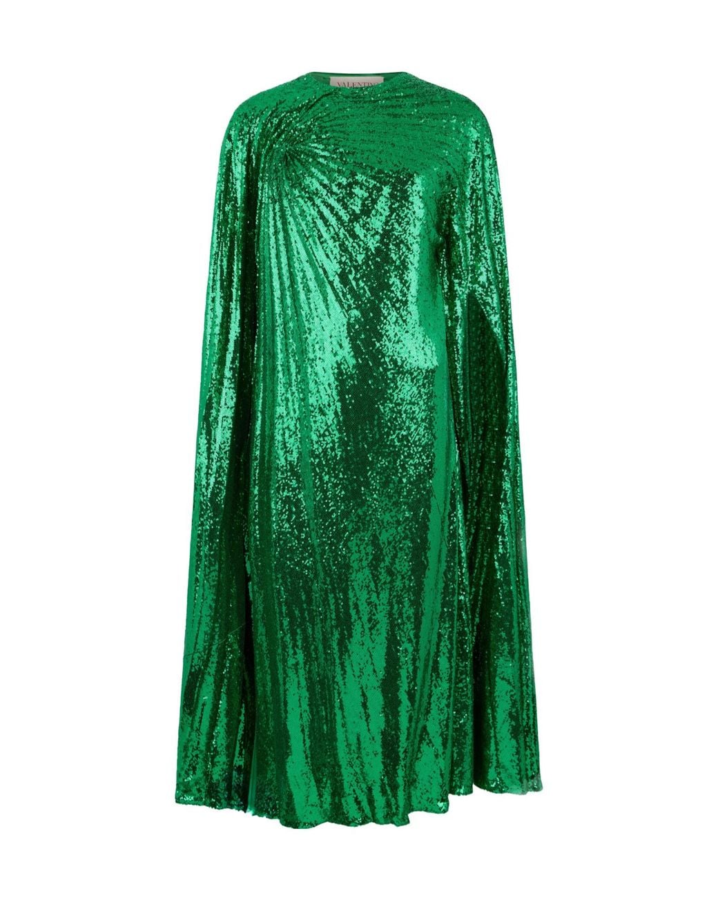 Valentino Green Sequin Cape Maxi Dress