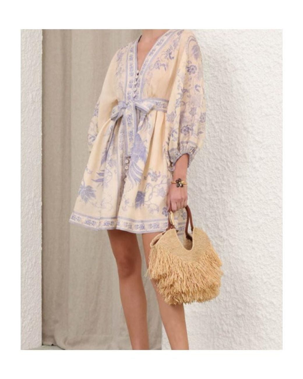 Zimmermann Natural Indra Plunge Mini Dress