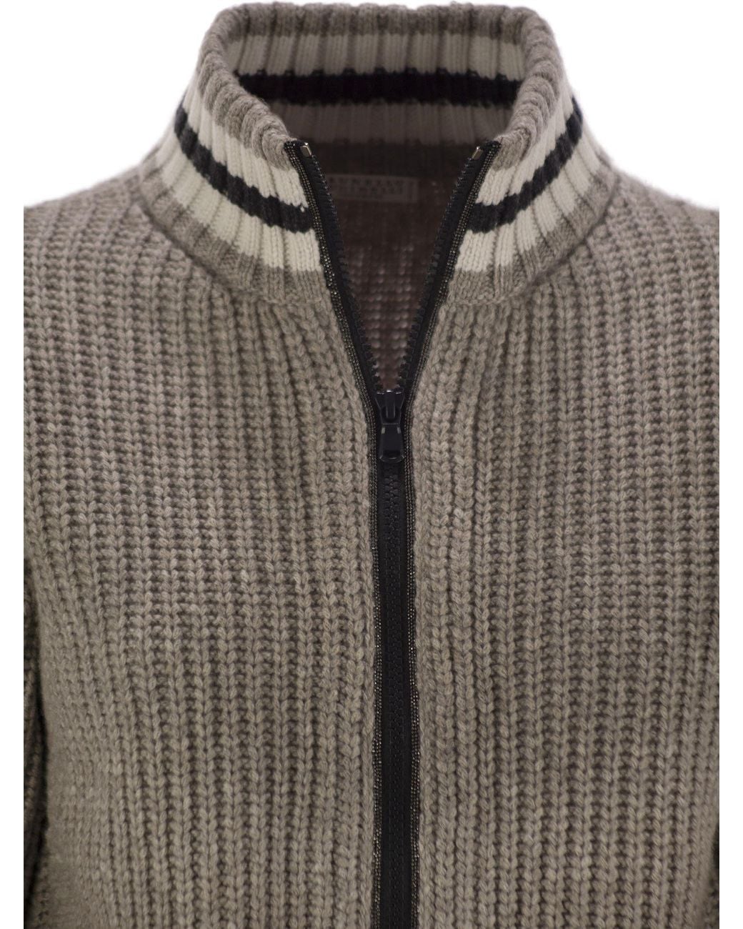 Brunello Cucinelli Brown Cashmere Cardigan With Shiny Trims