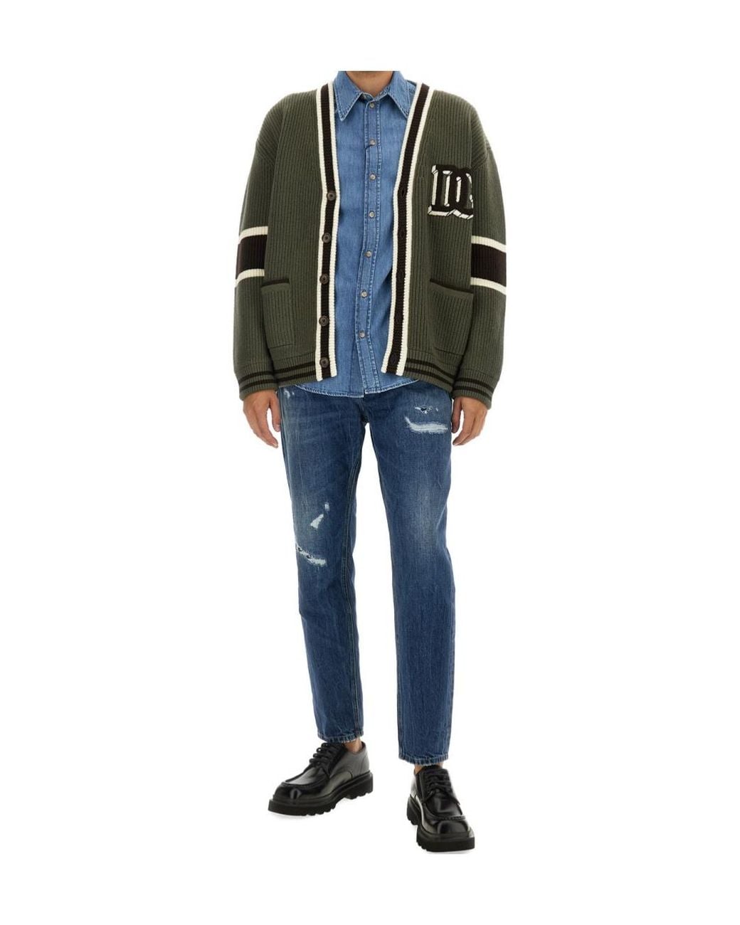 Dolce & Gabbana Blue Curved Hem Denim Shirt for men