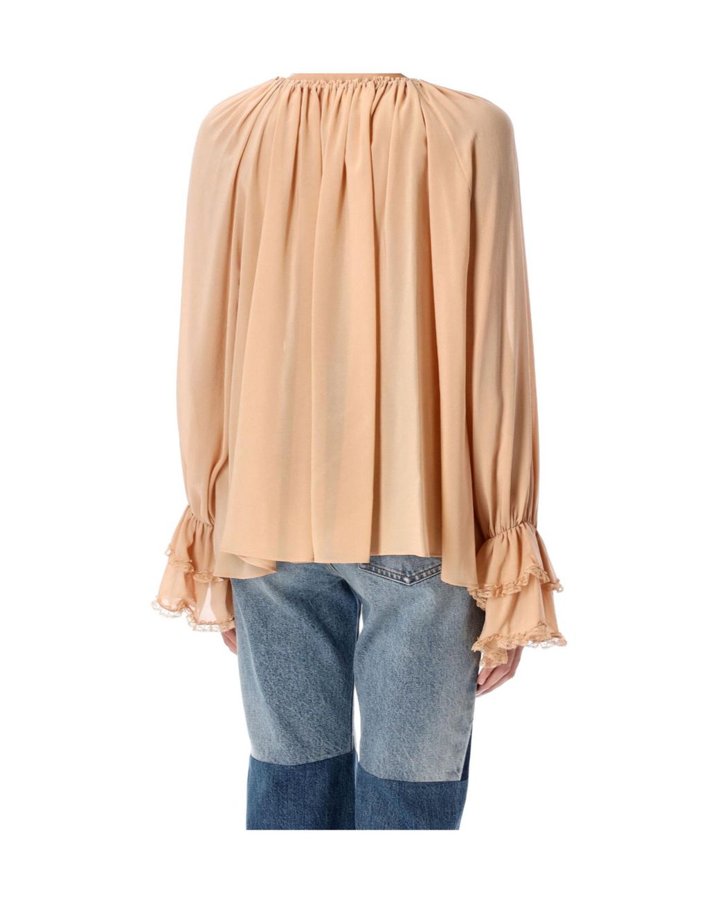 Chloé Natural Chloé Gathered V-Neck Drawstring Top
