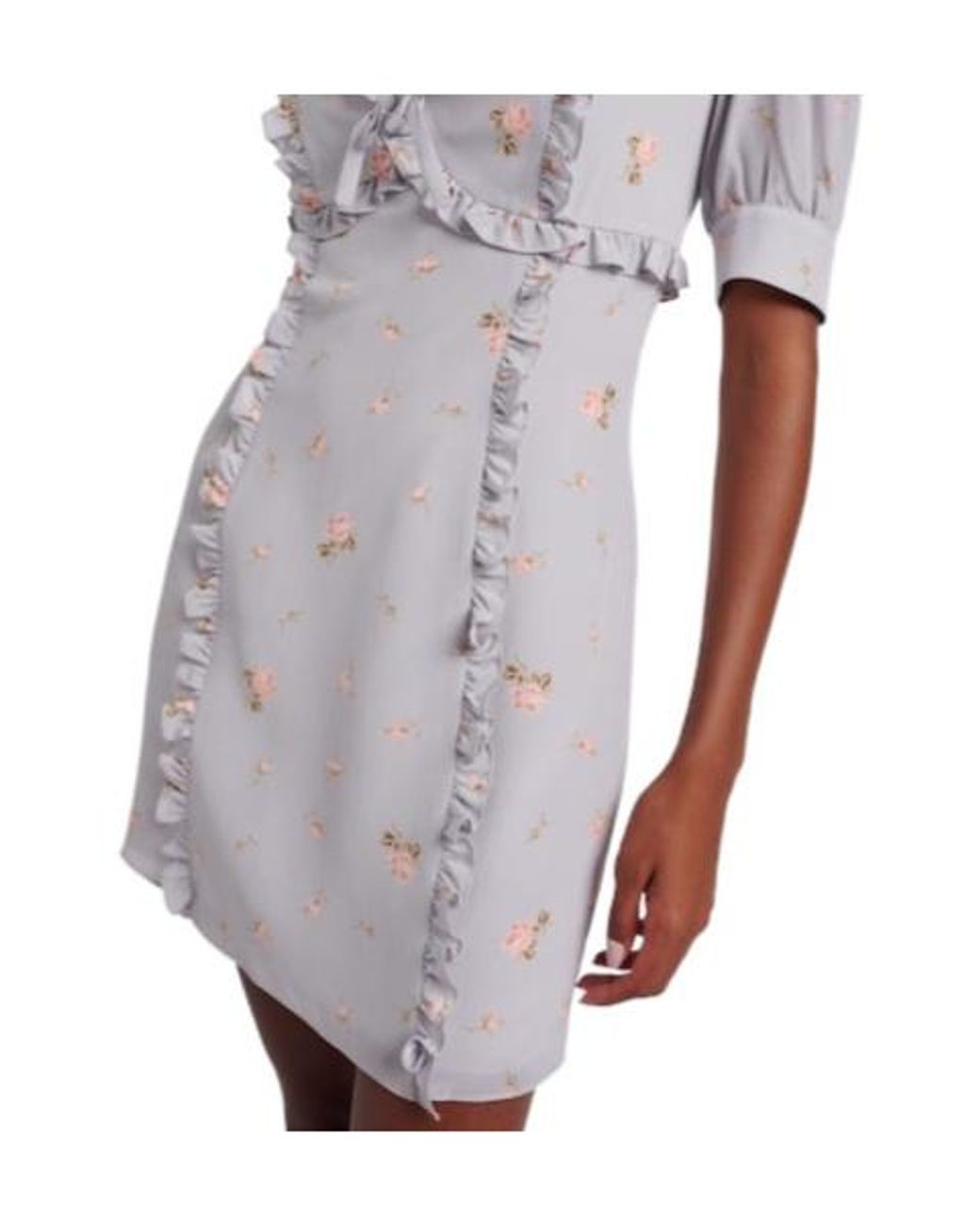 Alessandra Rich Gray Floral Silk Crêpe De Chine Minidress