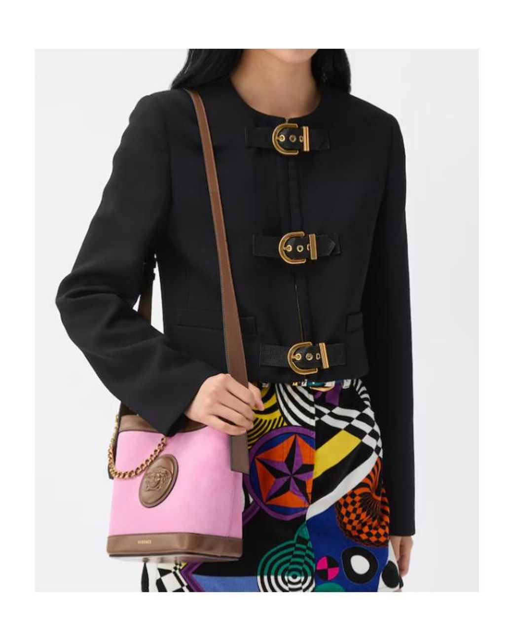 Versace Black Crewneck Buckle-Fastened Jacket