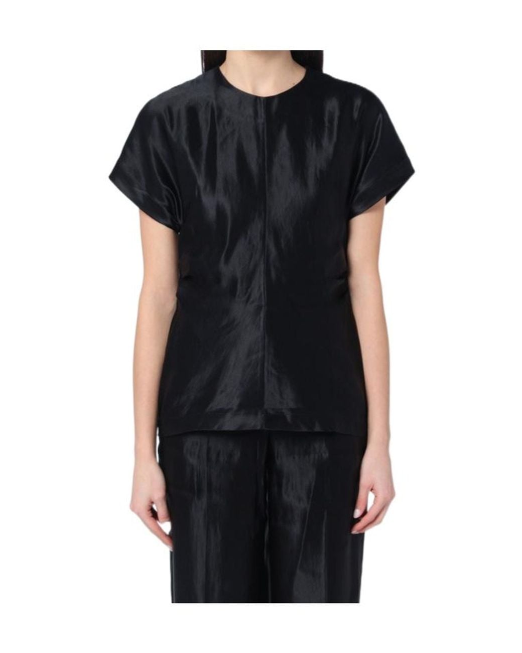 Loulou de Saison Black Peroli Silk-Blend Top