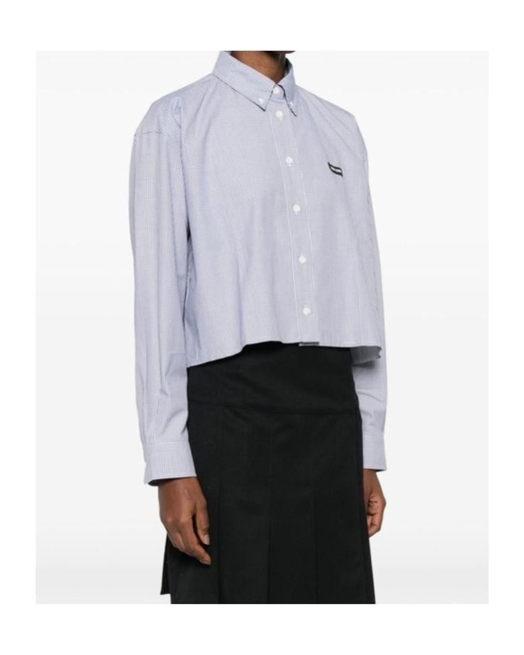 Miu Miu Gray Checked Poplin Cropped Shirt