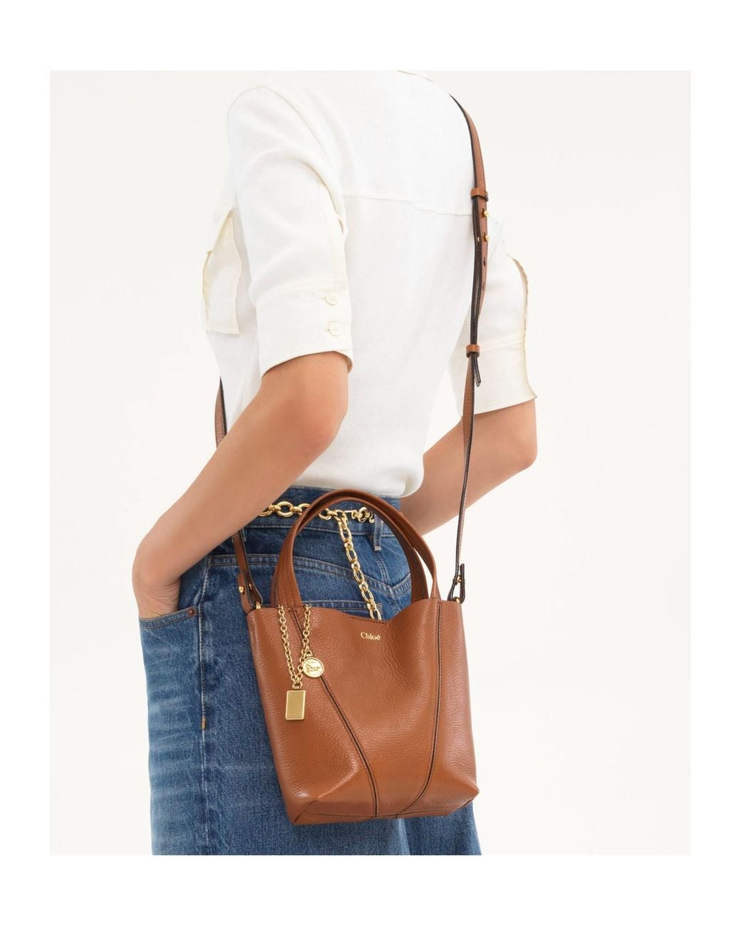 Chloé Brown Chloé Spin Logo Printed Small Top Handle Bag