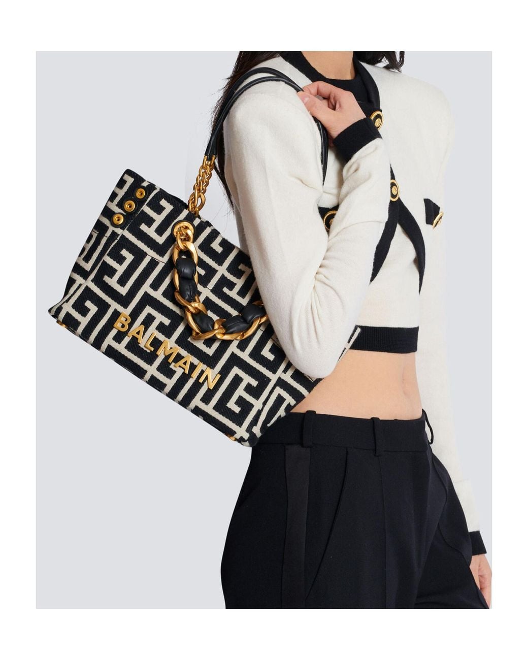 Balmain Black Small 1945 Soft Jacquard Tote Bag
