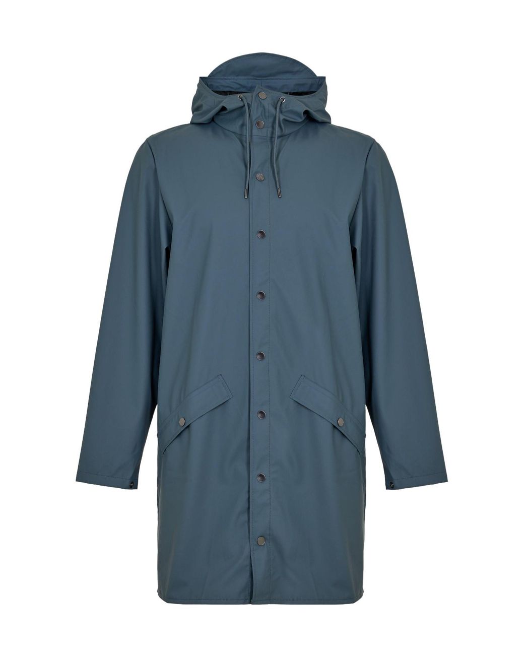 Rains Blue Hooded Snap-Button Raincoat