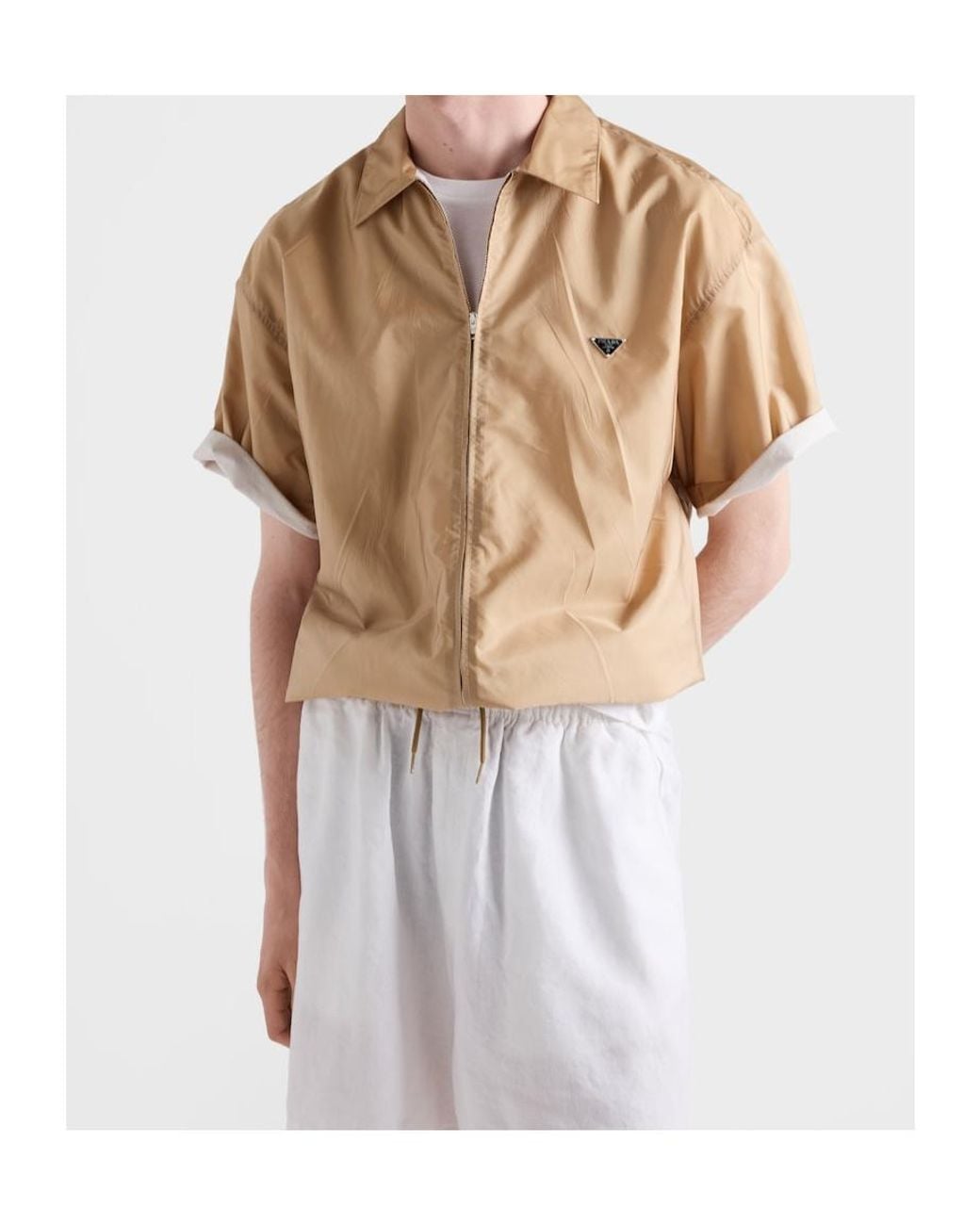 Prada Natural Chemise À Fermeture Éclair Re-Nylon À Manches Courtes for men