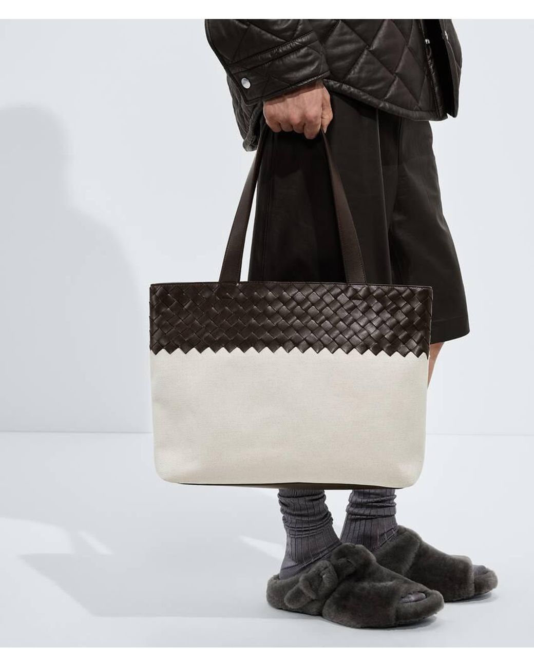 Bottega Veneta White Small Intrecciato Zipped Tote for men