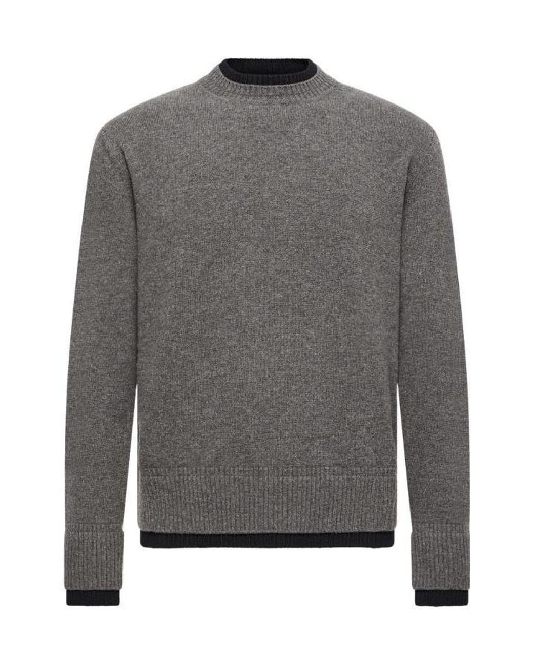 Moncler Gray Leather Logo Wool Cashmere Blend Sweater for men