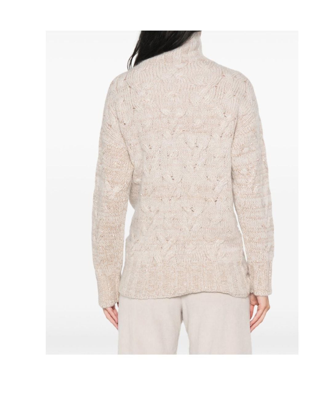 Fabiana Filippi White Cable-Knit Sequin-Embellished Sweater