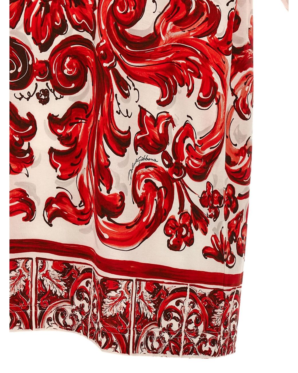 Dolce & Gabbana Red Cotton Majolica Print T-Shirt for men