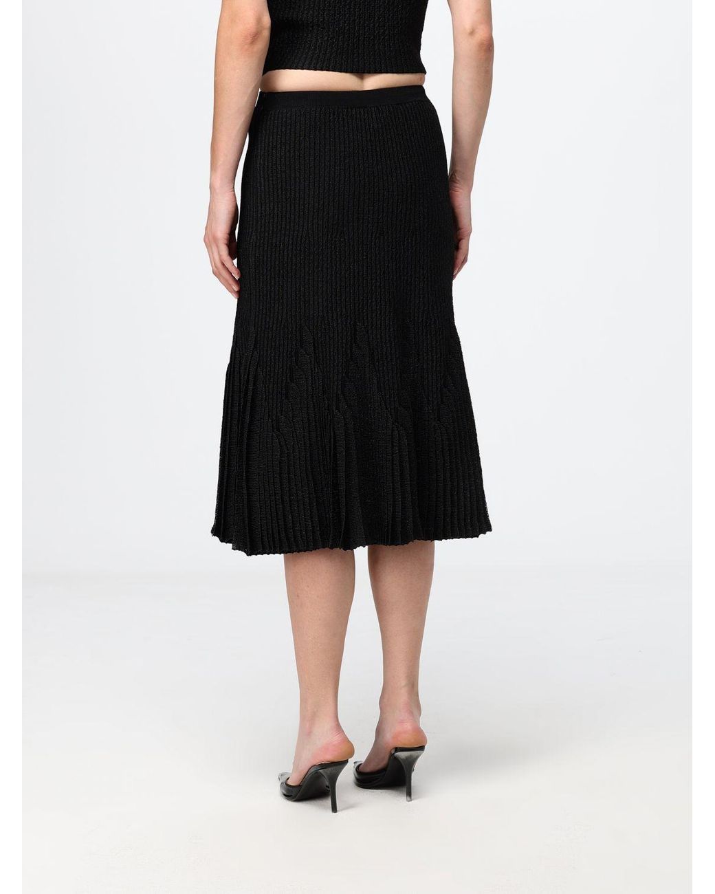 Elisabetta Franchi Black Pleated Midi Skirt