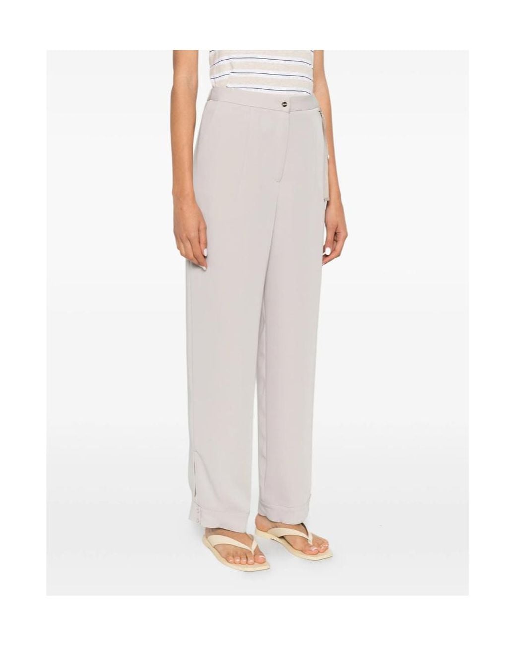 Herno White Grosgrain-Detail Slit-Hem Trousers