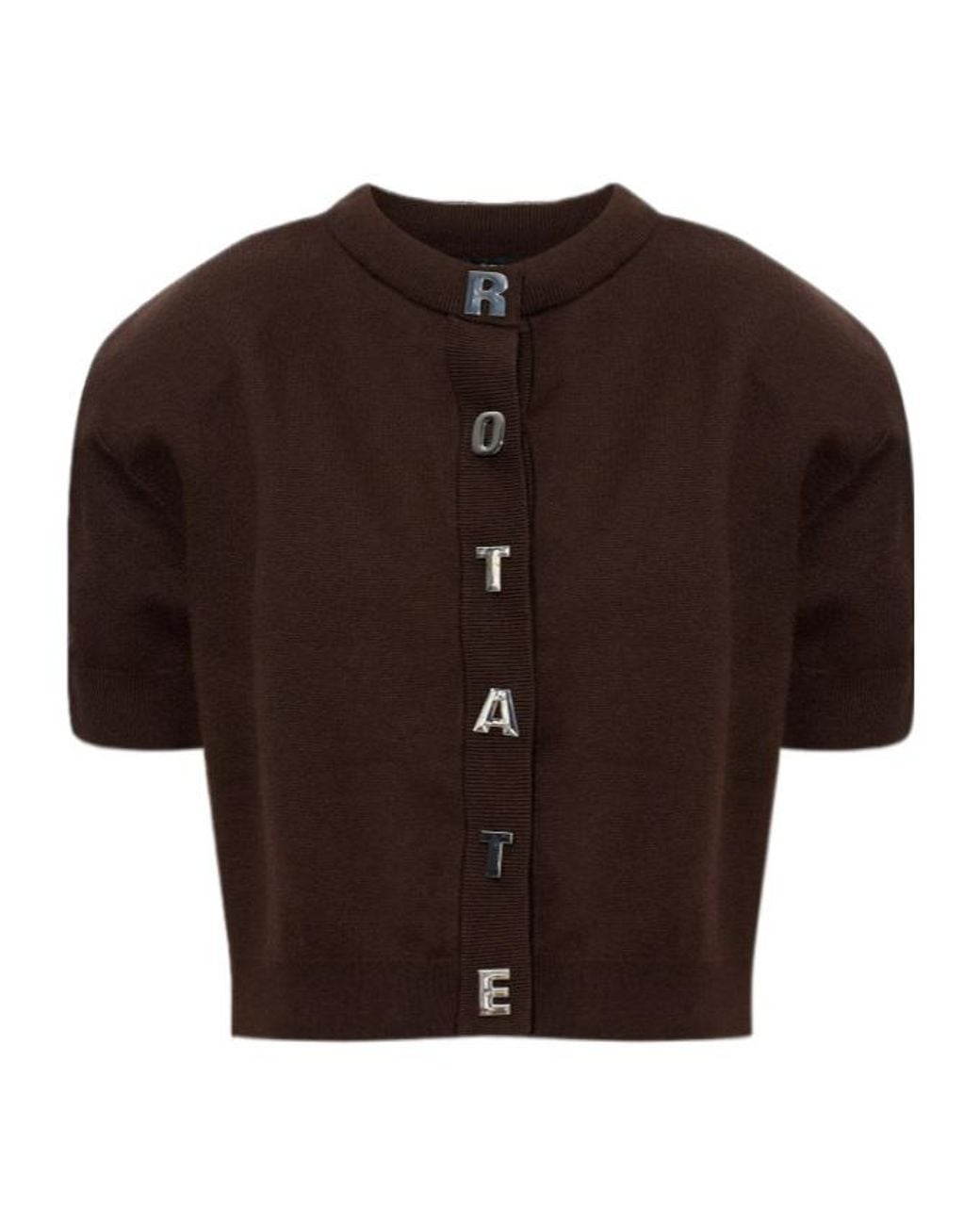 ROTATE BIRGER CHRISTENSEN Brown Logo Button Short-Sleeve Cardigan