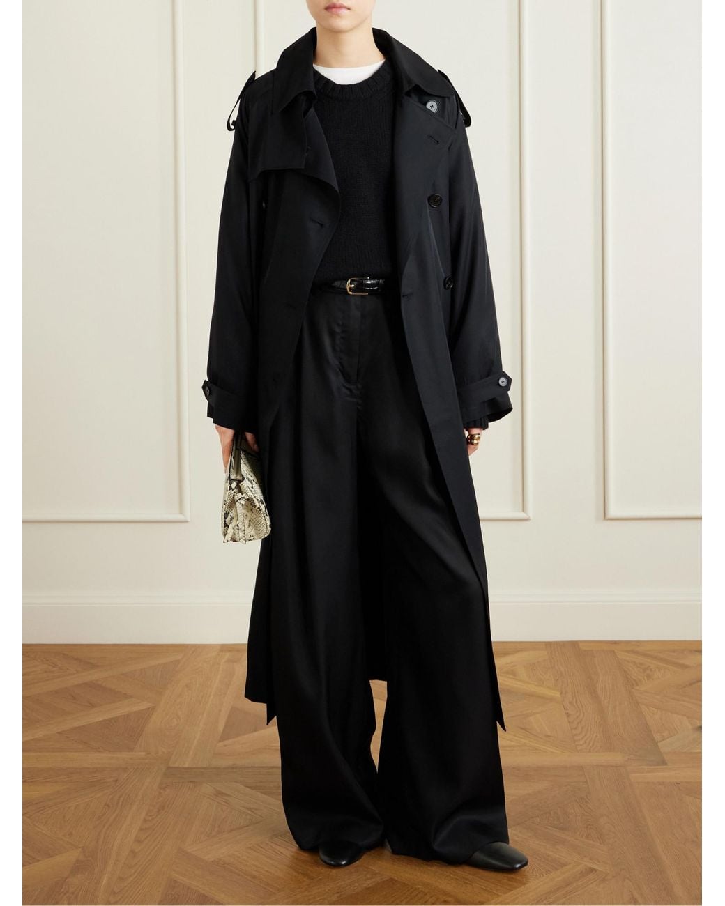Frankie Shop Black Marfa Pleated Twill Wide-Leg Pants