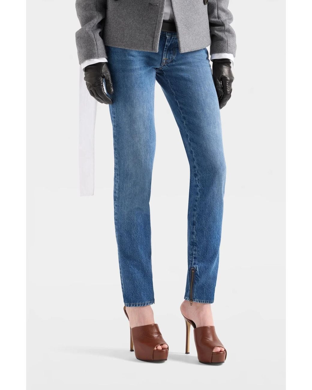 7 For All Mankind Blue Y2K Whiskered Zip-Detail Jeans