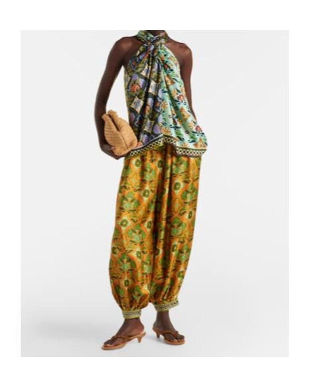 ALÉMAIS Metallic Cece Floral Silk Tapered Pants
