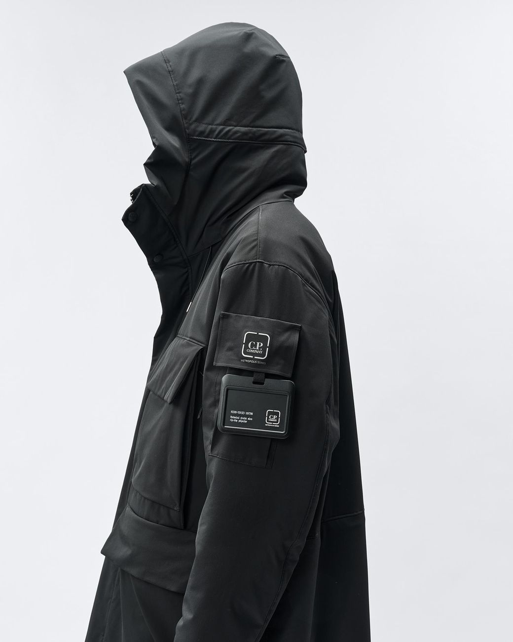 C P Company Black Long Hooded Coat for men