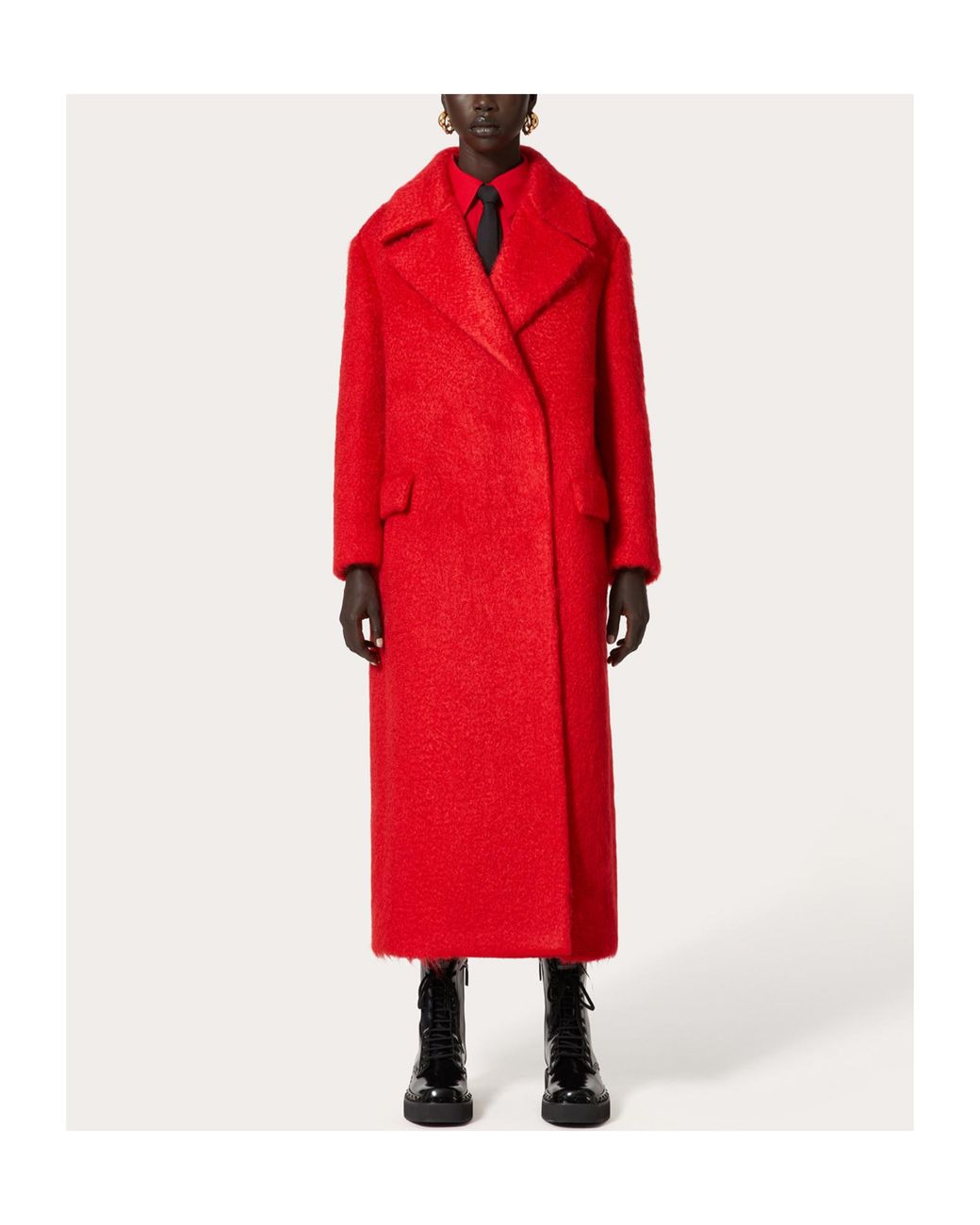 Valentino Red Peak-Lapels Straight Hem Coat