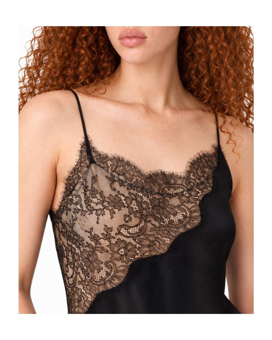 Stella McCartney Black Lace-Trim Satin Cami Top