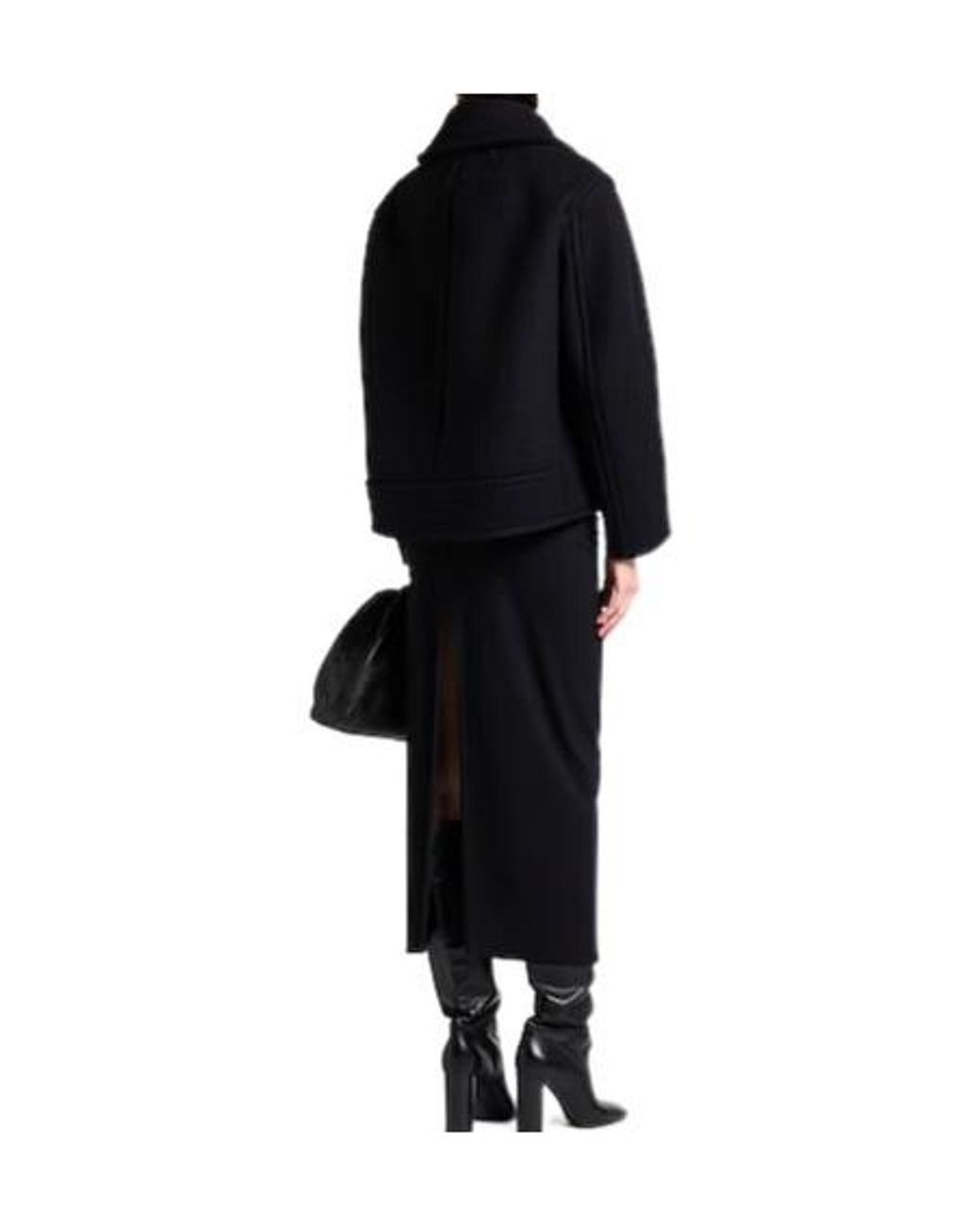 Saint Laurent Black Doublebreasted Flannel Overcoat