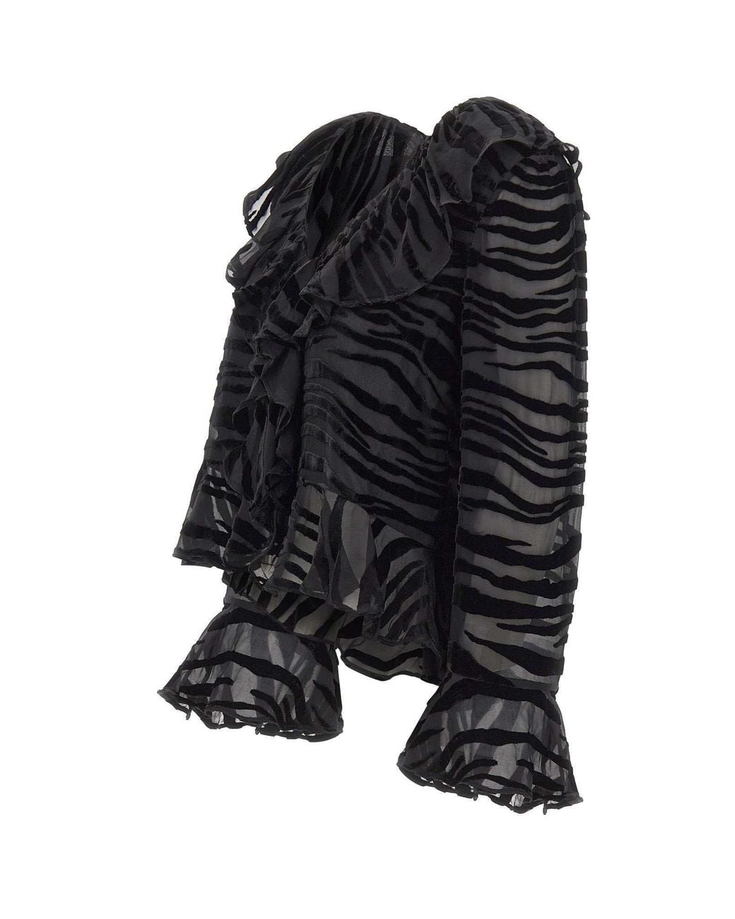 Rixo Black Tracye Ruffled Devore Blouse