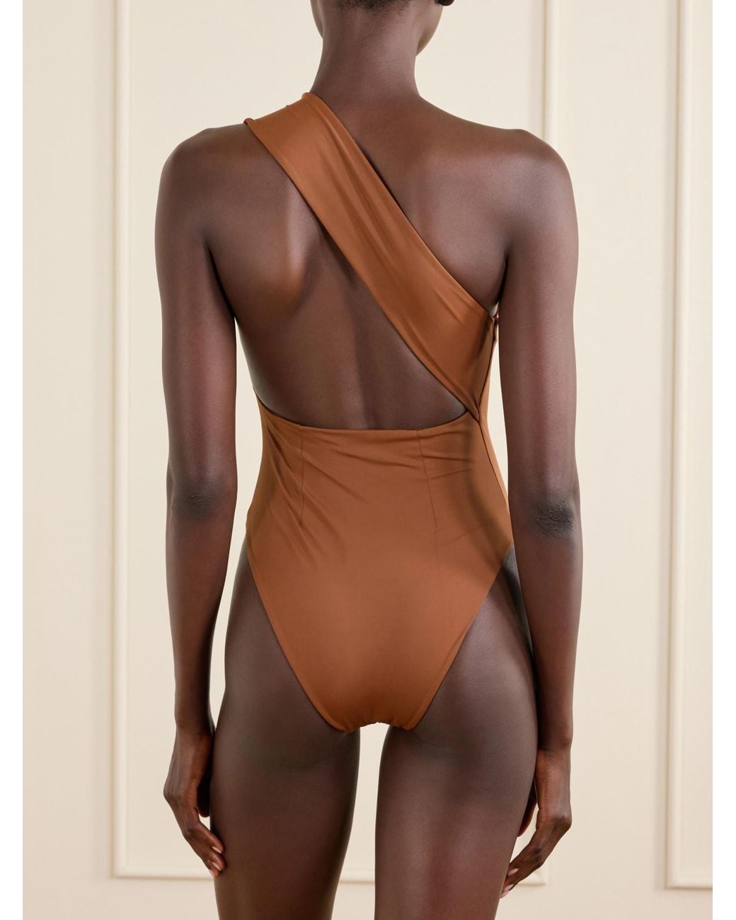 Haight Brown Luisa One-Shoulder Asymmetric Swimsuit