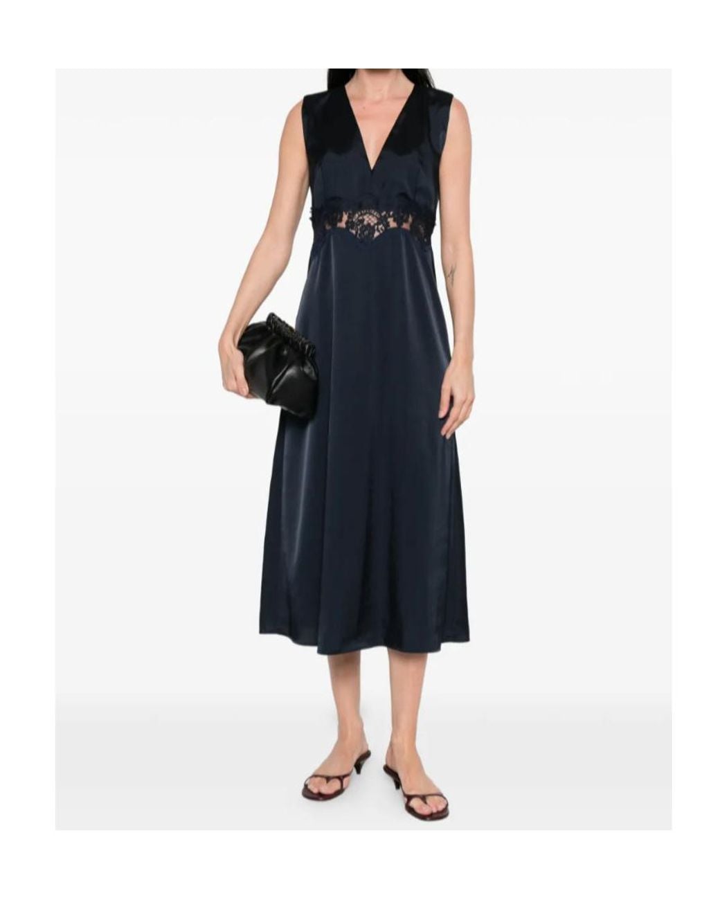 P.A.R.O.S.H. Blue Lace V-Neck Midi Dress