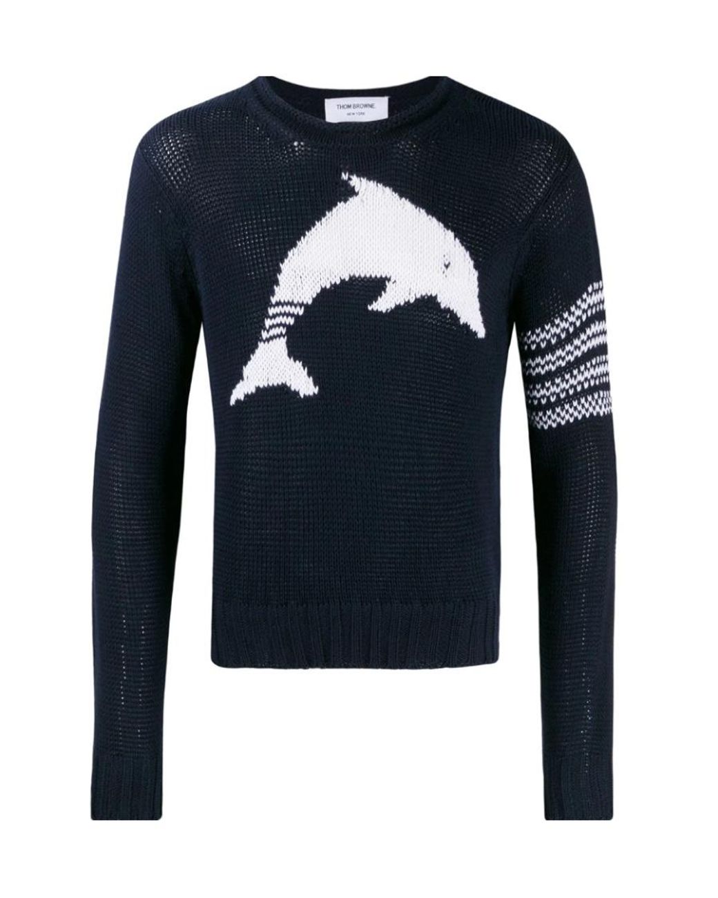 Thom Browne Blue Dolphin Intarsia 4-Bar Jumper for men