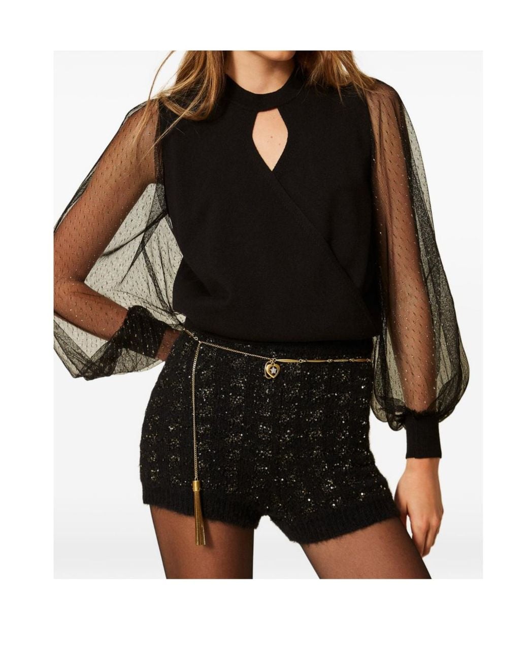 Twinset Black Jumper With Plumetis Tulle Sleeves