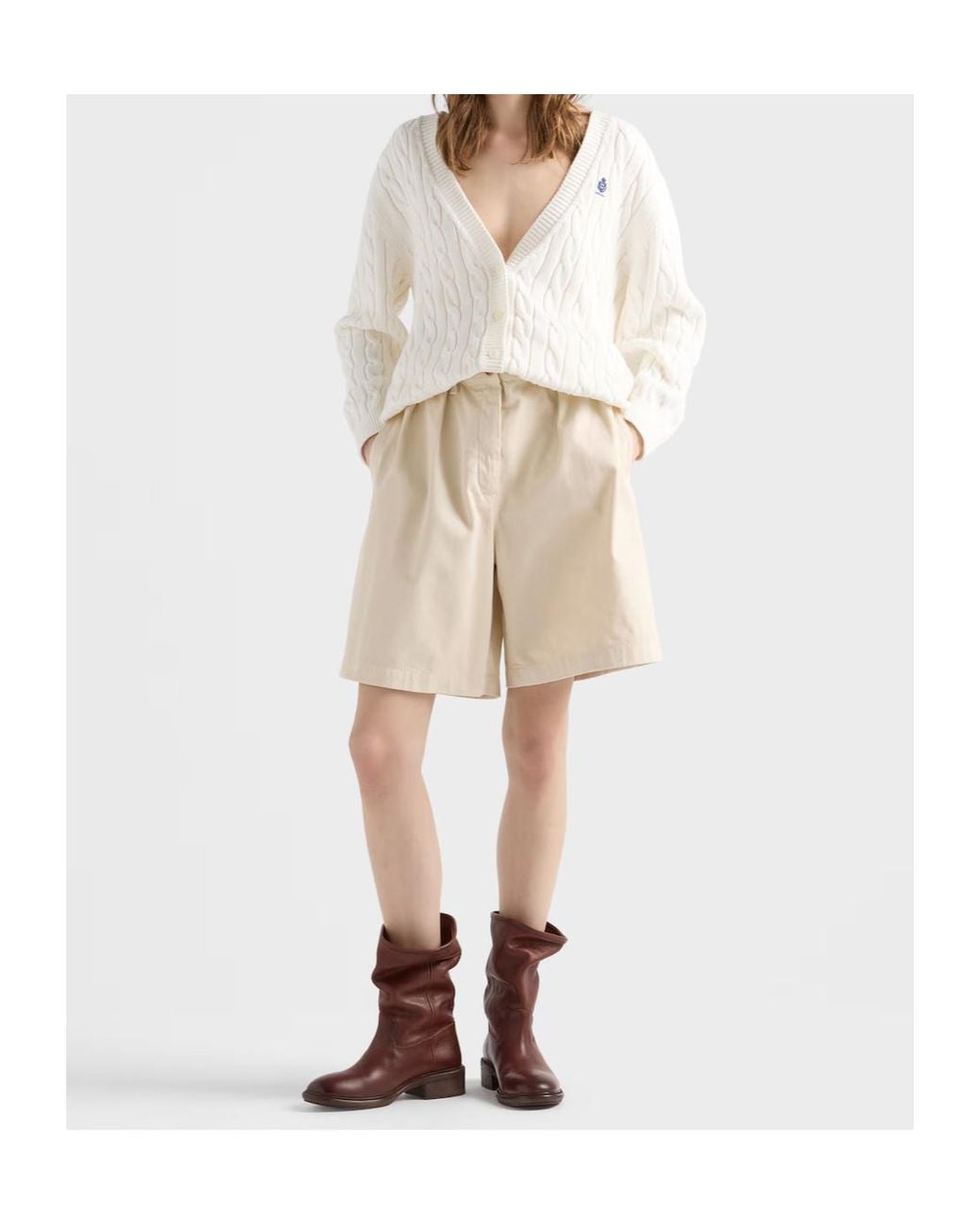 Prada White Cable-Knit Logo Cardigan