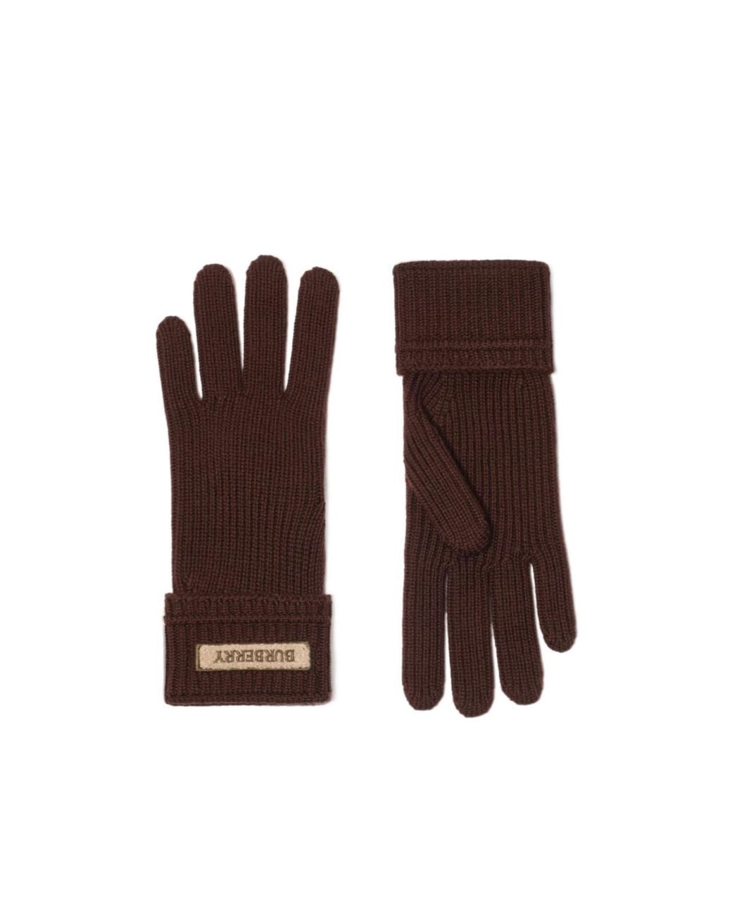 Burberry Brown Logo Patch Wool Blend Gloves